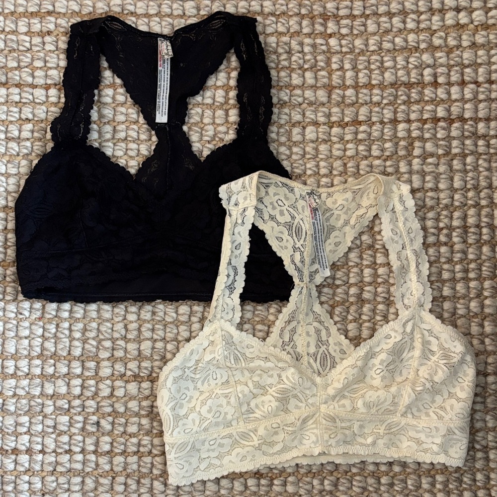 Free People Lace Racerback Bralettes in Black & Cream